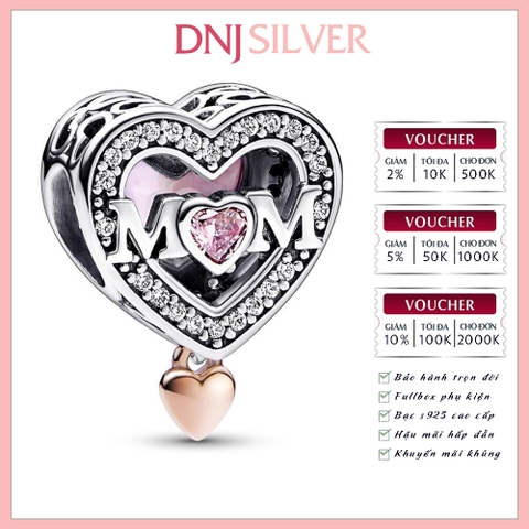 [Chính hãng] Charm bạc 925 cao cấp - Charm Two-tone Openwork Mom & Heart thích hợp để mix vòng tay charm bạc cao cấp - DN567