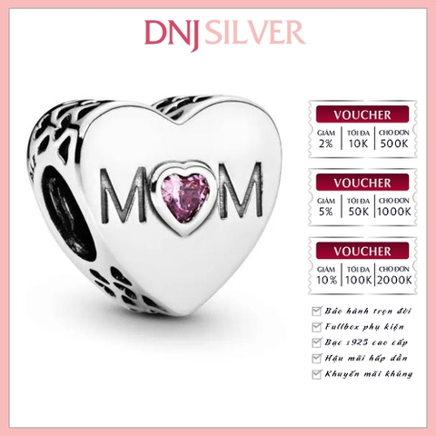[Chính hãng] Charm bạc 925 cao cấp - Charm Pink Mum Heart thích hợp để mix vòng tay charm bạc cao cấp - DN548