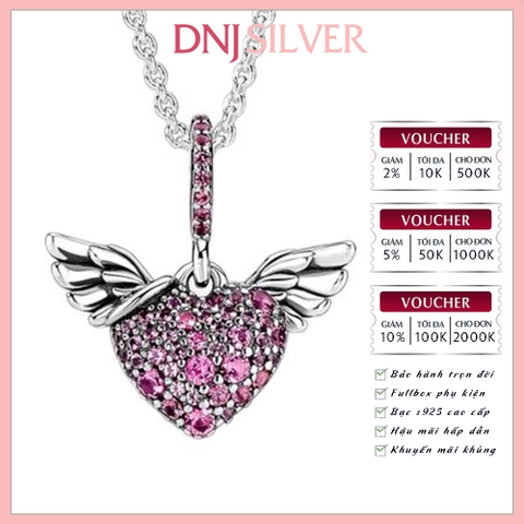 [Chính hãng] Charm bạc 925 cao cấp - Charm Pavé Heart and Angel Wings thích hợp để mix vòng tay charm bạc cao cấp - DN717