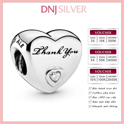 [Chính hãng] Charm bạc 925 cao cấp - Charm Polished Thank You Heart thích hợp để mix vòng tay charm bạc cao cấp - DN542