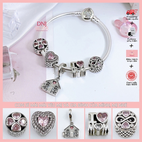 Vòng tay charm bạc 925 cao cấp - Bộ Vòng charm Con mãi yêu mẹ và gia đình mình  - Vòng tay dành cho nam và nữ