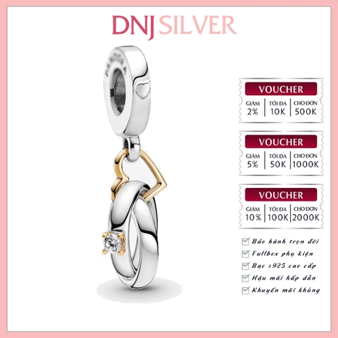 [Chính hãng] Charm bạc 925 cao cấp - Charm Two-Tone Wedding Rings Dangle thích hợp để mix vòng tay charm bạc cao cấp - DN604