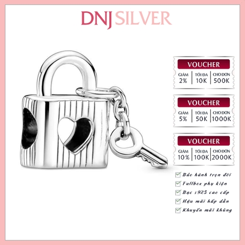 [Chính hãng] Charm bạc 925 cao cấp - Charm Padlock & Heart Key thích hợp để mix vòng tay charm bạc cao cấp - DN544