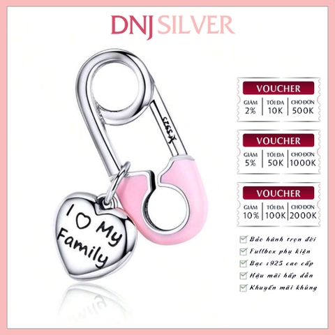 [Chính hãng] Charm bạc 925 cao cấp - Charm Safety Pin I Love My Family thích hợp để mix vòng tay charm bạc cao cấp - DN741