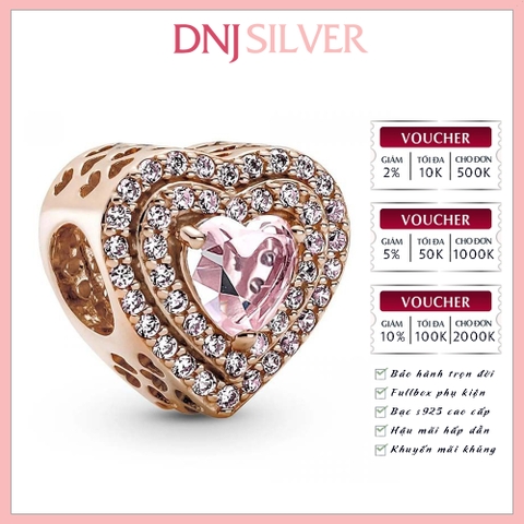 [Chính hãng] Charm bạc 925 cao cấp - Charm Sparkling Levelled Heart thích hợp để mix vòng tay charm bạc cao cấp - DN536