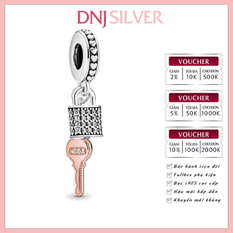 [Chính hãng] Charm bạc 925 cao cấp - Charm Rose Pave Padlock & Key Dangle thích hợp để mix vòng tay charm bạc cao cấp - DN601
