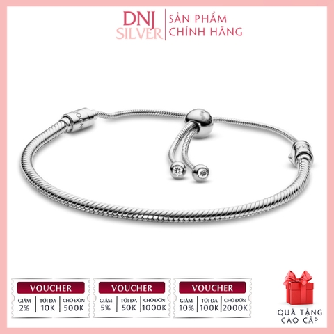 Vòng tay charm bạc 925 cao cấp - Vòng charm Moments Snake Chain Slider - Vòng tay dành cho nam và nữ - Vòng mềm