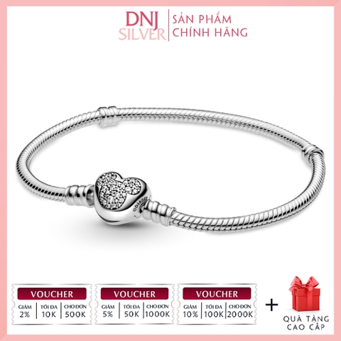 Vòng tay charm bạc 925 cao cấp - Vòng charm Moments Mickey Mouse Heart Clasp Snake Chain - Vòng tay dành cho nam và nữ - Vòng mềm