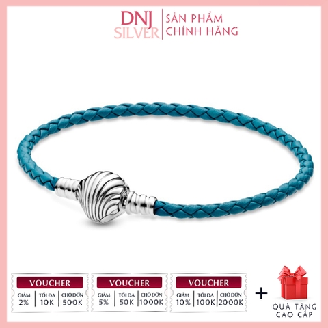 Vòng tay charm bạc 925 cao cấp - Vòng charm Moments Seashell Clasp Turquoise Braided Leather - Vòng tay dành cho nam và nữ - Vòng mềm