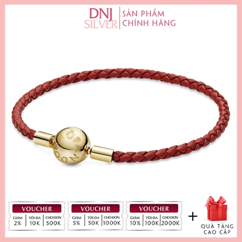 Vòng tay charm bạc 925 cao cấp - Vòng charm Moments Red Woven Leather - Vòng tay dành cho nam và nữ - Vòng mềm