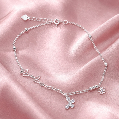 Lắc Chân Bạc Cho Nữ - Chữ Love Nơ Hoa - LCBN036