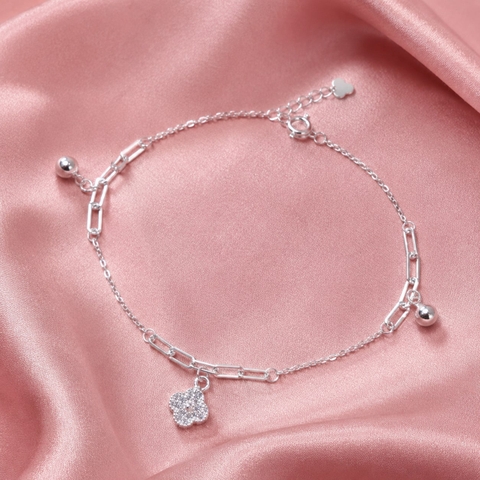 Lắc Chân Bạc Cho Nữ - Charm Hoa Tròn Và Giọt - LCBN038