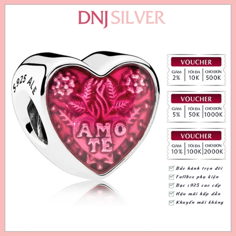 [Chính hãng] Charm bạc 925 cao cấp - Charm Amo Te Latin Heart thích hợp để mix vòng tay charm bạc cao cấp - DN349