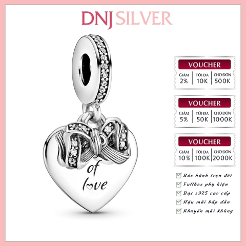 [Chính hãng] Charm bạc 925 cao cấp - Charm Bow & Love Heart Dangle thích hợp để mix vòng tay charm bạc cao cấp - DN003