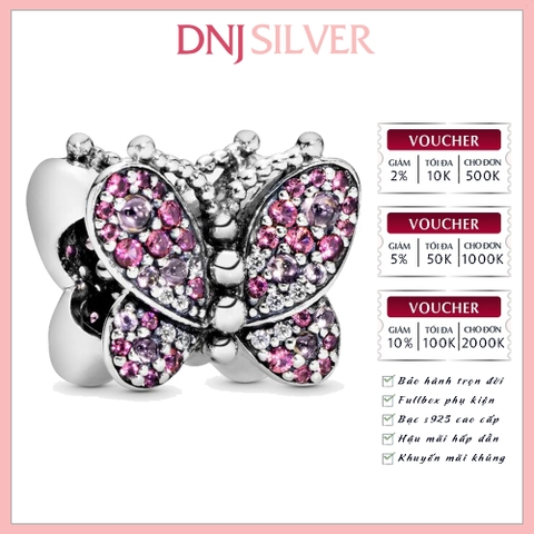 [Chính hãng] Charm bạc 925 cao cấp - Charm Pink Pavé Butterfly thích hợp để mix vòng tay charm bạc cao cấp - DN290