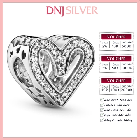 [Chính hãng] Charm bạc 925 cao cấp - Charm Sparkling Freehand Heart thích hợp để mix vòng tay charm bạc cao cấp - DN054