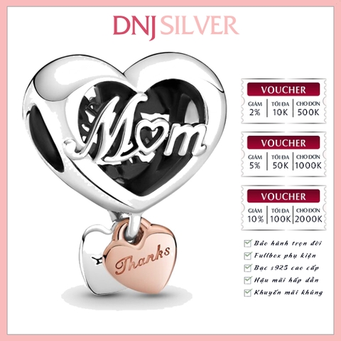 [Chính hãng] Charm bạc 925 cao cấp - Charm Thank You Mum Heart thích hợp để mix vòng tay charm bạc cao cấp - DN096