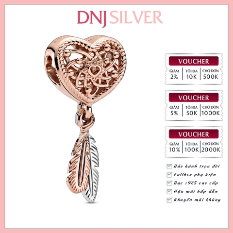 [Chính hãng] Charm bạc 925 cao cấp - Charm Openwork Heart & Two Feathers Dreamcatcher thích hợp để mix vòng tay charm bạc cao cấp - DN021