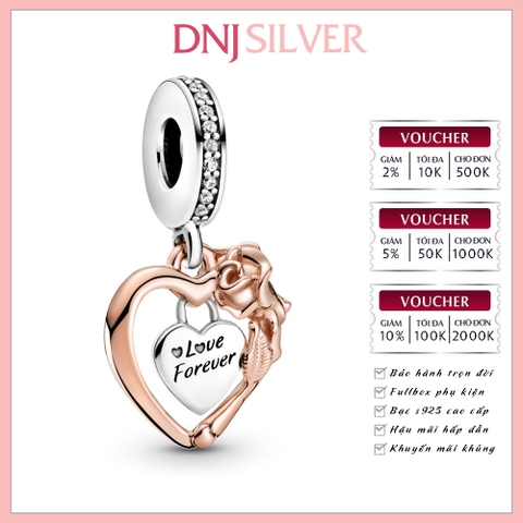 [Chính hãng] Charm bạc 925 cao cấp - Charm Heart & Rose Flower Dangle thích hợp để mix vòng tay charm bạc cao cấp - DN065
