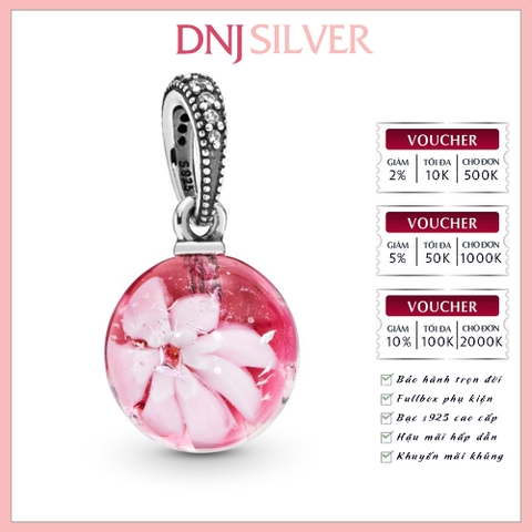 [Chính hãng] Charm bạc 925 cao cấp - Charm Pink Peach Blossom Flower Murano Glass Dangle thích hợp để mix vòng tay charm bạc cao cấp - DN436