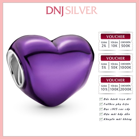 [Chính hãng] Charm bạc 925 cao cấp - Charm Metallic Purple Heart thích hợp để mix vòng tay charm bạc cao cấp - DN085