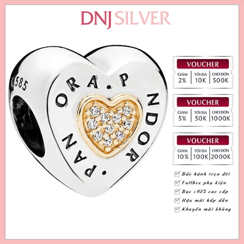 [Chính hãng] Charm bạc 925 cao cấp - Charm Pan Signature Heart thích hợp để mix vòng tay charm bạc cao cấp - DN027