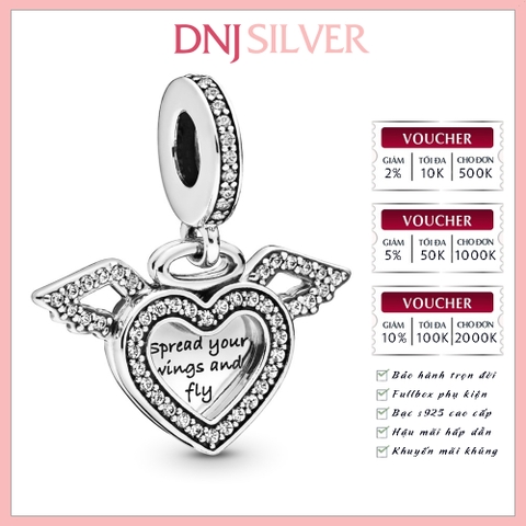 [Chính hãng] Charm bạc 925 cao cấp - Charm Heart & Angel Wings Dangle thích hợp để mix vòng tay charm bạc cao cấp - DN053