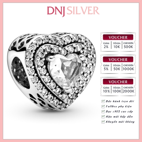 [Chính hãng] Charm bạc 925 cao cấp - Charm Sparkling Levelled Hearts thích hợp để mix vòng tay charm bạc cao cấp - DN017