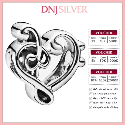 [Chính hãng] Charm bạc 925 cao cấp - Charm Heart Treble Clef thích hợp để mix vòng tay charm bạc cao cấp - DN050