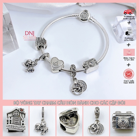 Vòng tay charm bạc 925 cao cấp - Bộ Vòng charm Cầu hôn cho các cặp đôi - Vòng tay dành cho nam và nữ