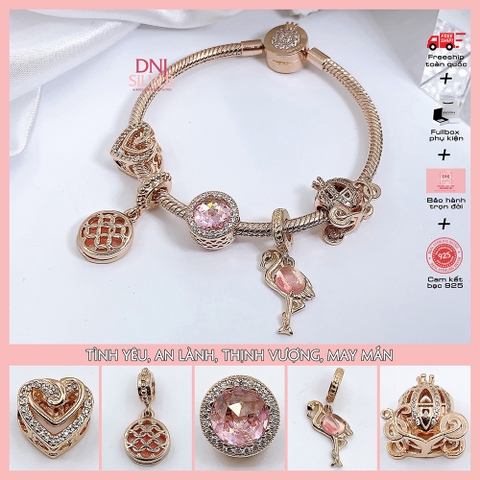 Vòng tay charm bạc 925 cao cấp - Bộ Vòng charm Tình yêu, An lành, Thịnh vượng, May mắn - Vòng tay dành cho nam và nữ