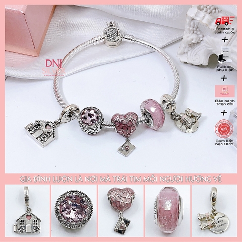 Vòng tay charm bạc 925 cao cấp - Bộ Vòng charm Gia đình luôn là nơi trái tim ta hướng về - Vòng tay dành cho nam và nữ