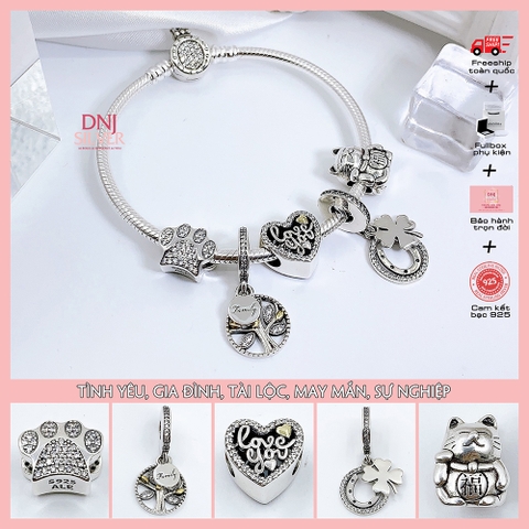 Vòng tay charm bạc 925 cao cấp - Bộ Vòng charm Tình yêu, Gia đình, Tài lộc, May mắn - Vòng tay dành cho nam và nữ