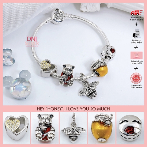 Vòng tay charm bạc 925 cao cấp - Bộ Vòng charm Hey Honey, I Love You So Much - Vòng tay dành cho nam và nữ