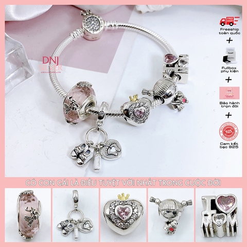 Vòng tay charm bạc 925 cao cấp - Bộ Vòng charm Có con gái là điều tuyệt với nhất - Vòng tay dành cho nam và nữ