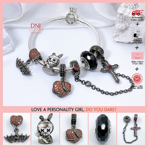 Vòng tay charm bạc 925 cao cấp - Bộ Vòng charm Love A Personnality Girl, Do You Dare? - Vòng tay dành cho nam và nữ