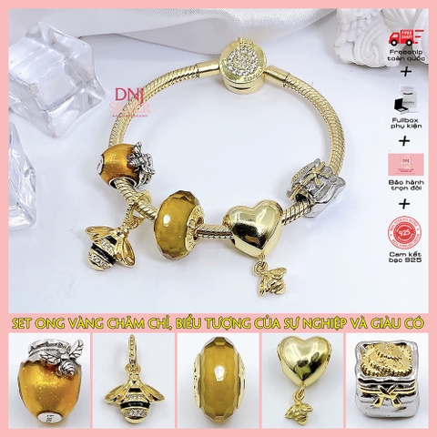 Vòng tay charm bạc 925 cao cấp - Bộ Vòng charm Chú ong chăm chỉ, biểu tượng của công việc - Vòng tay dành cho nam và nữ