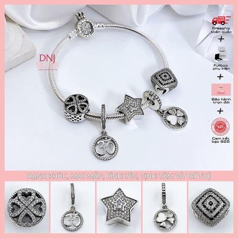 Vòng tay charm bạc 925 cao cấp - Bộ Vòng charm Hạnh phúc, Bình yên, Trí tuệ - Vòng tay dành cho nam và nữ