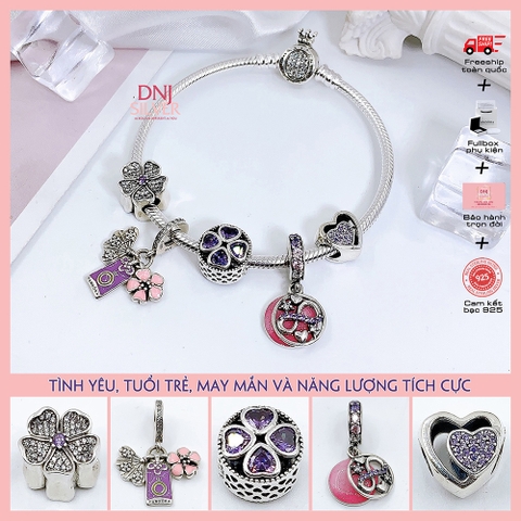 Vòng tay charm bạc 925 cao cấp - Bộ Vòng charm Tình yêu, Tuổi trẻ, May mắn và Năng lượng - Vòng tay dành cho nam và nữ