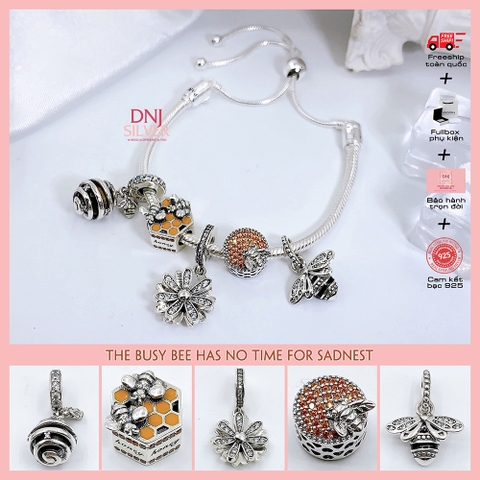 Vòng tay charm bạc 925 cao cấp - Bộ Vòng charm The Busy Bee Has No Time For Sadnest - Vòng tay dành cho nam và nữ