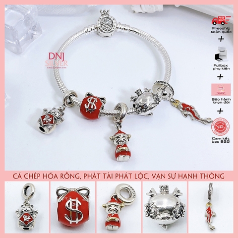 Vòng tay charm bạc 925 cao cấp - Bộ Vòng charm Cá chép hóa rồng, Phát tài phát lộc - Vòng tay dành cho nam và nữ