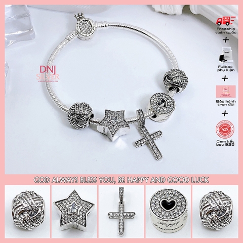 Vòng tay charm bạc 925 cao cấp - Bộ Vòng charm God Aways Bless You, Be Happy And Good Luck - Vòng tay dành cho nam và nữ