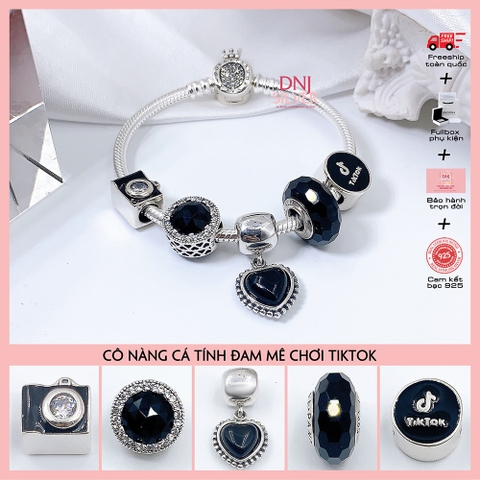 Vòng tay charm bạc 925 cao cấp - Bộ Vòng charm Cô nàng đam mê TikTok - Vòng tay dành cho nam và nữ