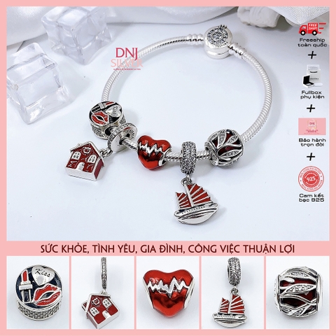 Vòng tay charm bạc 925 cao cấp - Bộ Vòng Charm Tình yêu, Gia đình, Sự nghiệp thuận lợi - Vòng tay dành cho nam và nữ