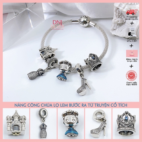 Vòng tay charm bạc 925 cao cấp - Bộ Vòng Charm Nàng Công chúa Lọ Lem  - Vòng tay dành cho nam và nữ