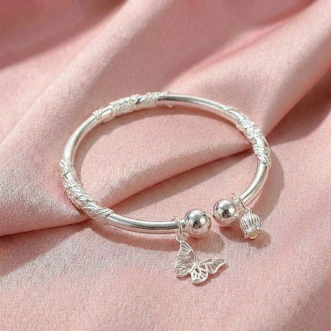 Vòng Tay Bạc Hồ Điệp Kiềng Hở - Vòng Đặc Bạc Nguyên Chất - VTBHDKH0012