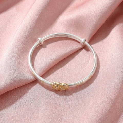 Vòng Tay Bạc Mèo Thần Tài - Vòng Đặc Bạc Nguyên Chất - VTBMTT0025