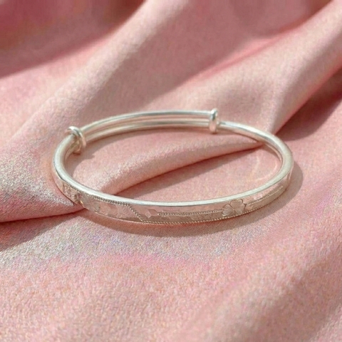 Vòng Tay Bạc Cỏ 3 Lá - Vòng Đặc Bạc Nguyên Chất - VTBC3L0032