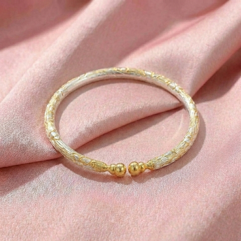 Vòng Tay Bạc Kiềng Mạ Vàng 24K - Vòng Đặc Bạc Nguyên Chất - VTBKMV0041