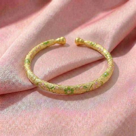 Vòng Tay Bạc Kiềng Mạ Vàng 24K Men Màu - Vòng Đặc Bạc Nguyên Chất - VTBKMVMM0042